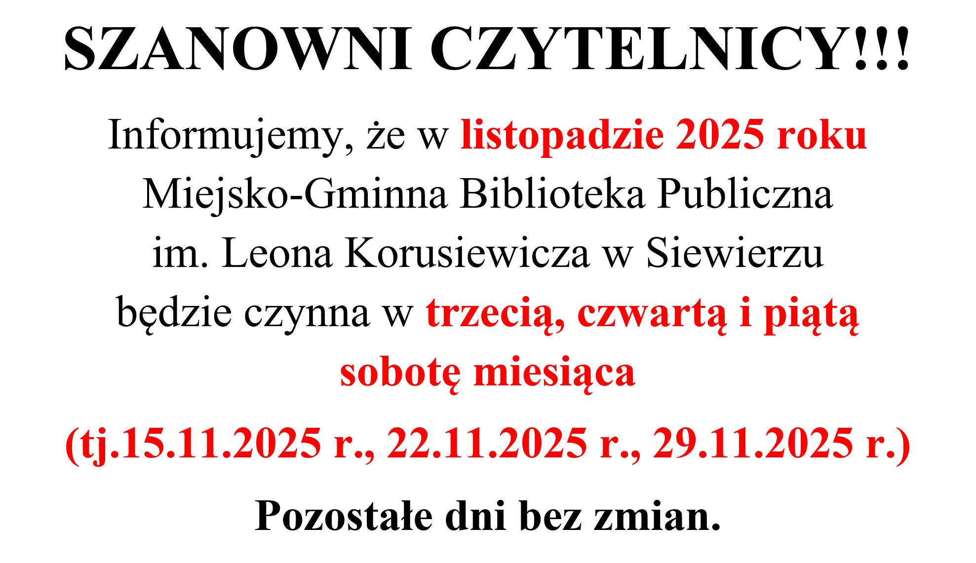 Soboty listopad 2025