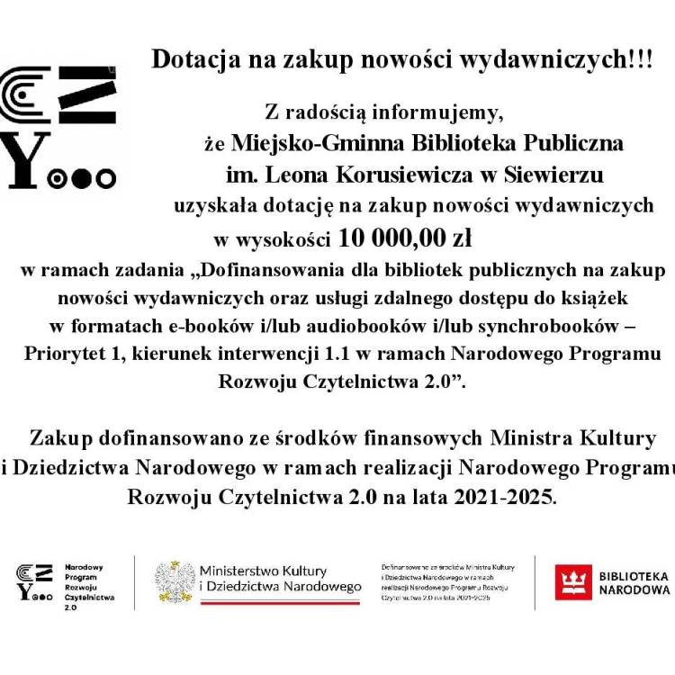 Dotacja na zakup nowości wydawniczych!!!